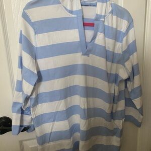 Talbots Blue and White Striped Hoodie label cut out